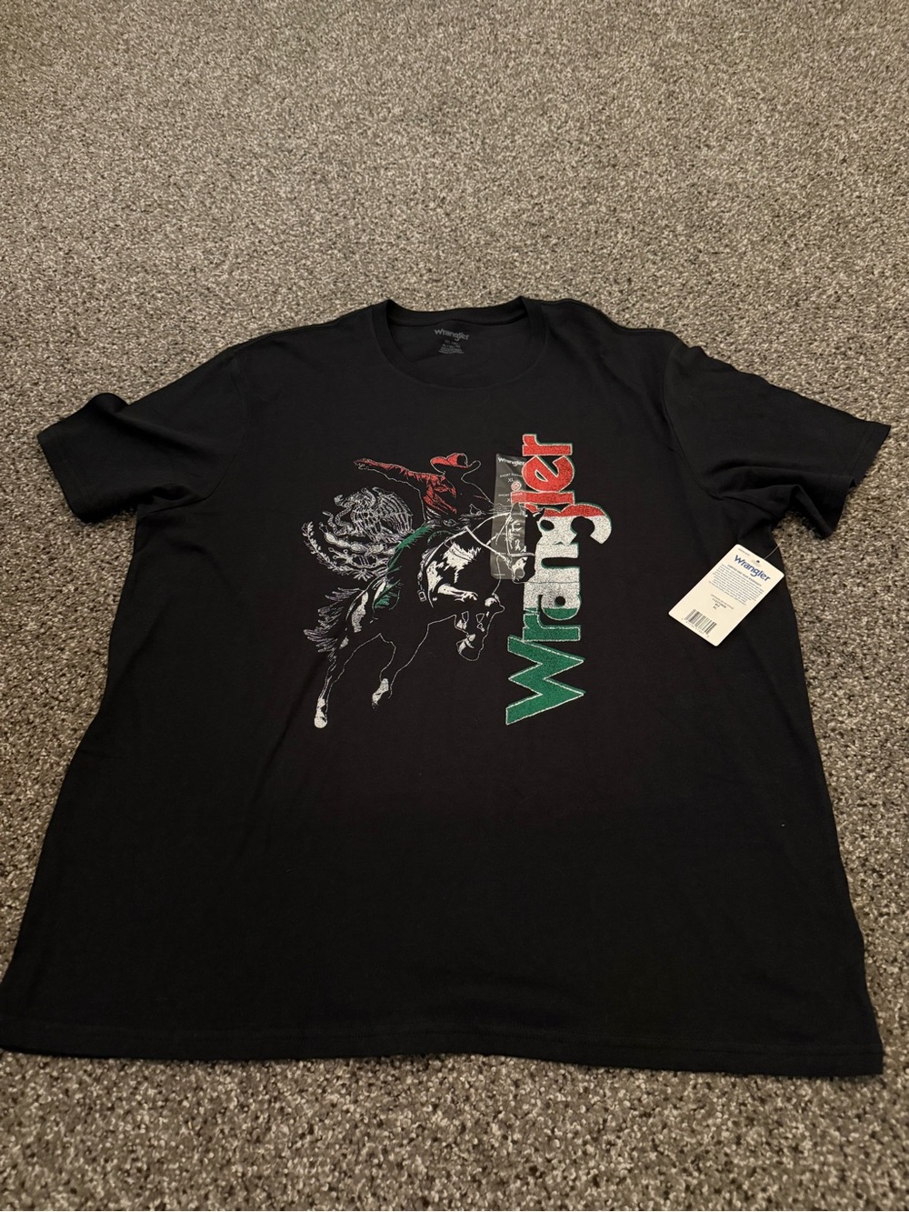 Wrangler Black Short Sleeve Tee with Red & Green Logo